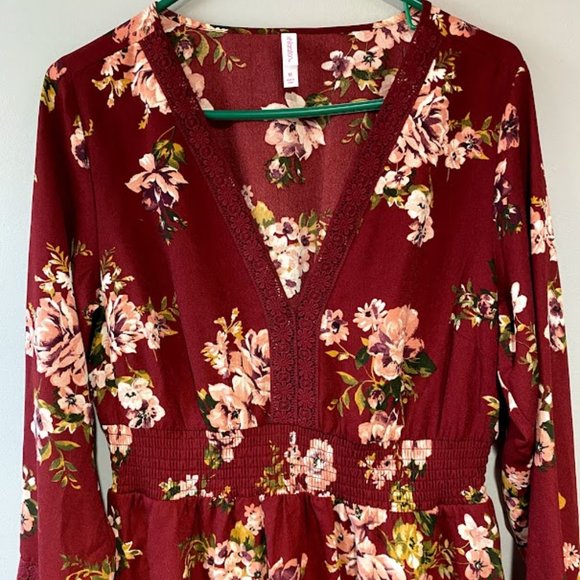 Red Floral Dress-Long sleeve - Picture 2 of 3